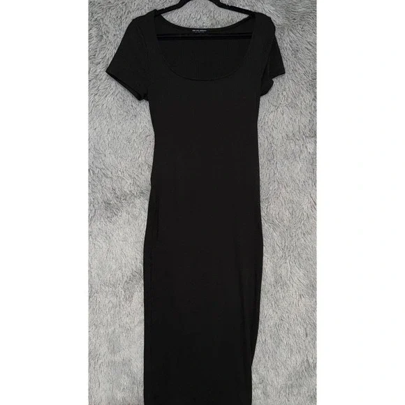SEE YOU MONDAY Black Ribbed Short Sleeve Maxi Dress Los Angeles Womens - Picture 1 of 3
